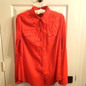 Express Vibrant Coral Orange 100% Cotton Button Down Shirt